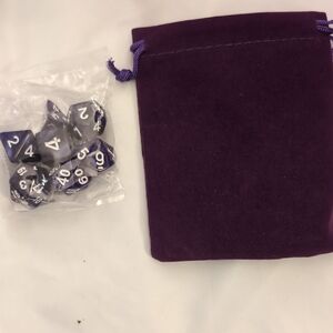 Purple Velvet Dice Bag with Black & Purple Dice Set